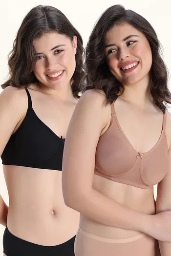 Buy Zivame Double Layered Non Wired 3/4th Coverage Tshirt Bra (Pack of 2) - Multicolor